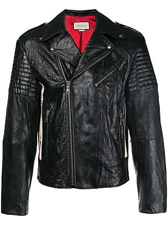 giacca in pelle corta in stile biker gucci|Giacca in pelle nera con dettaglio Web .